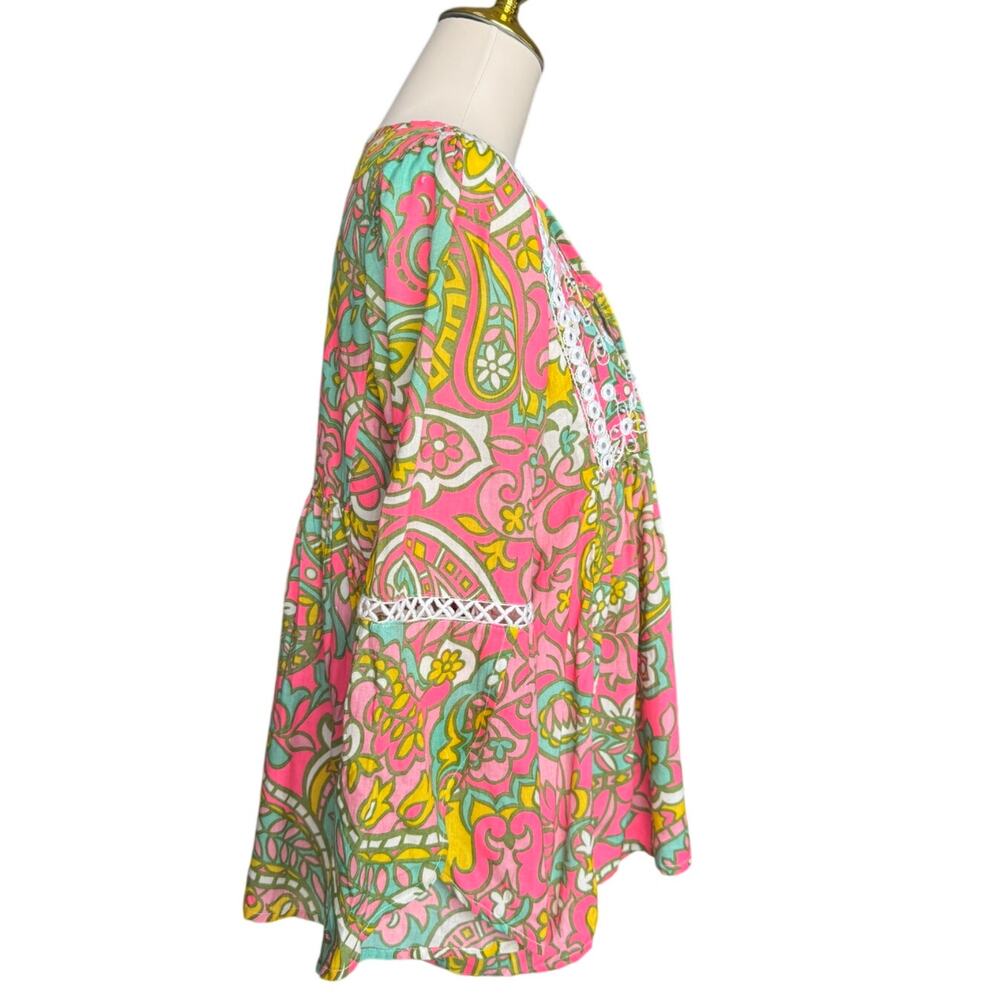 Miss June Paris Pink Boho Embroidered Tassel Peasant Tunic Top Rayon Medium - Picture 7 of 10